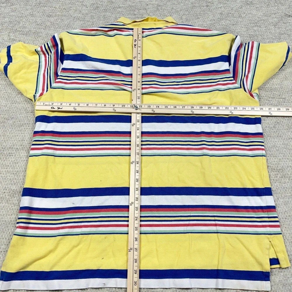 Polo Ralph Lauren Polo Shirt Men 2XB Yellow Blue Striped Mesh Rugby VTG Y2K *